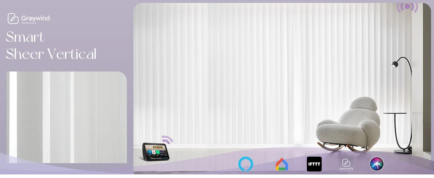 Smart sheer vertical blinds in a room setting.