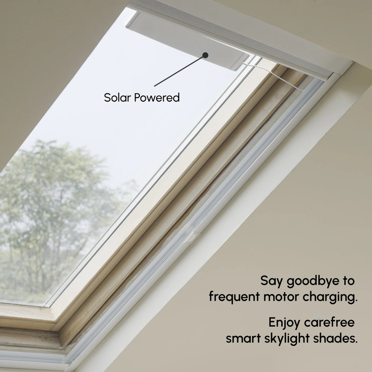 Solar panels provide sustainable power for skylight blinds.