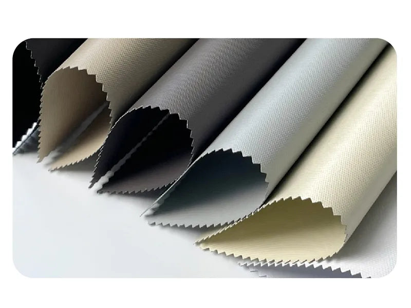 Fabric swatches for blackout roller shades vinyl series.