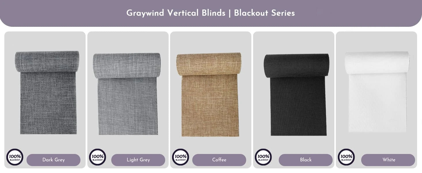 Fabric swatches for vertical blinds blackout series.