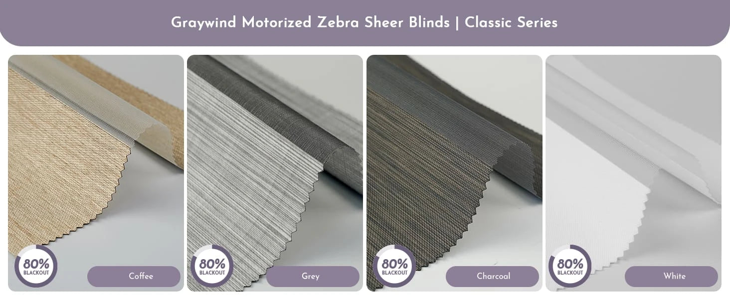 Fabric samples for zebra blinds classic series.