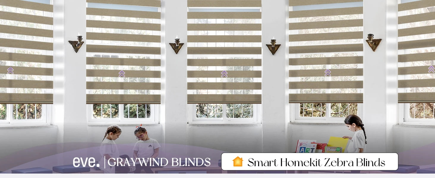 Smart homekit zebra blinds with a modern interior setting