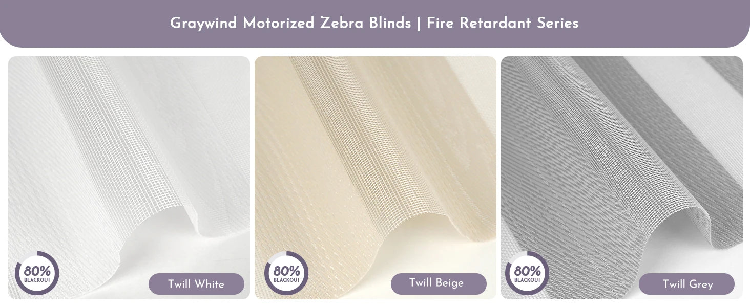 Fabric samples for zebra blinds fire retardant series.