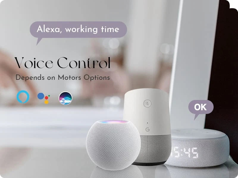 Smart home devices with voice control features on a blurred background