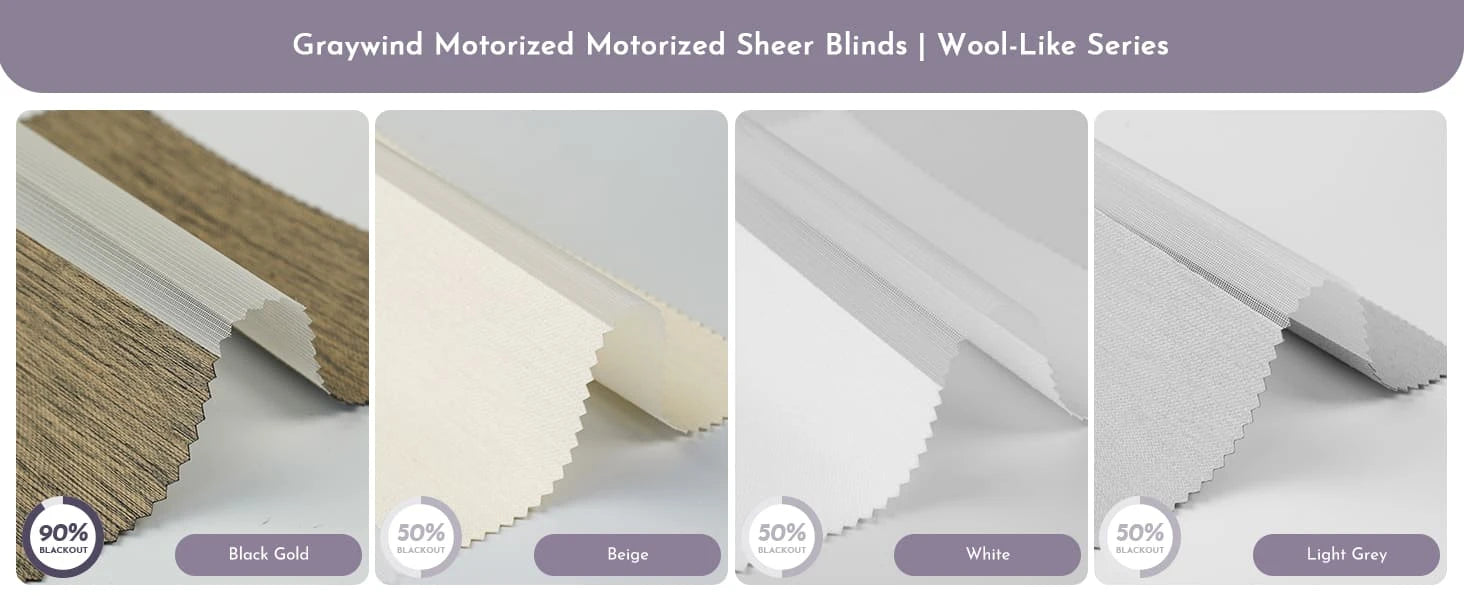 Fabric samples for zebra blinds wool-like series.