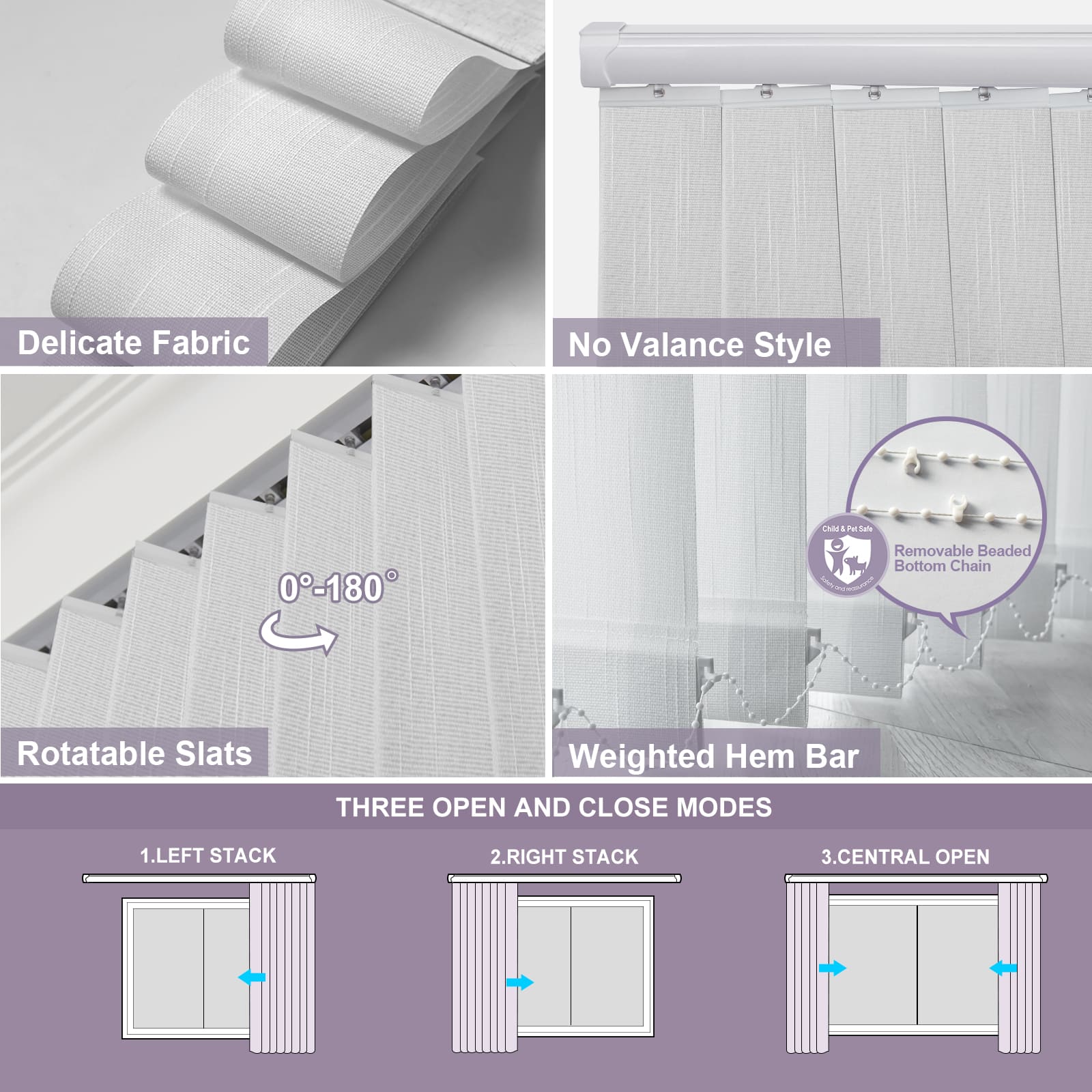 Graywind Manual Vertical Blinds | Light Filtering Textured Series | Customizable