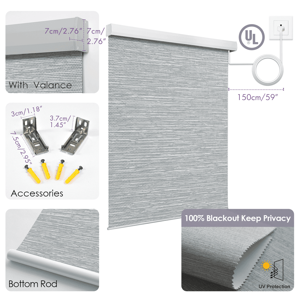 Graywind Motorized Blackout Roller Shades AC32 Hardwired Type Stan